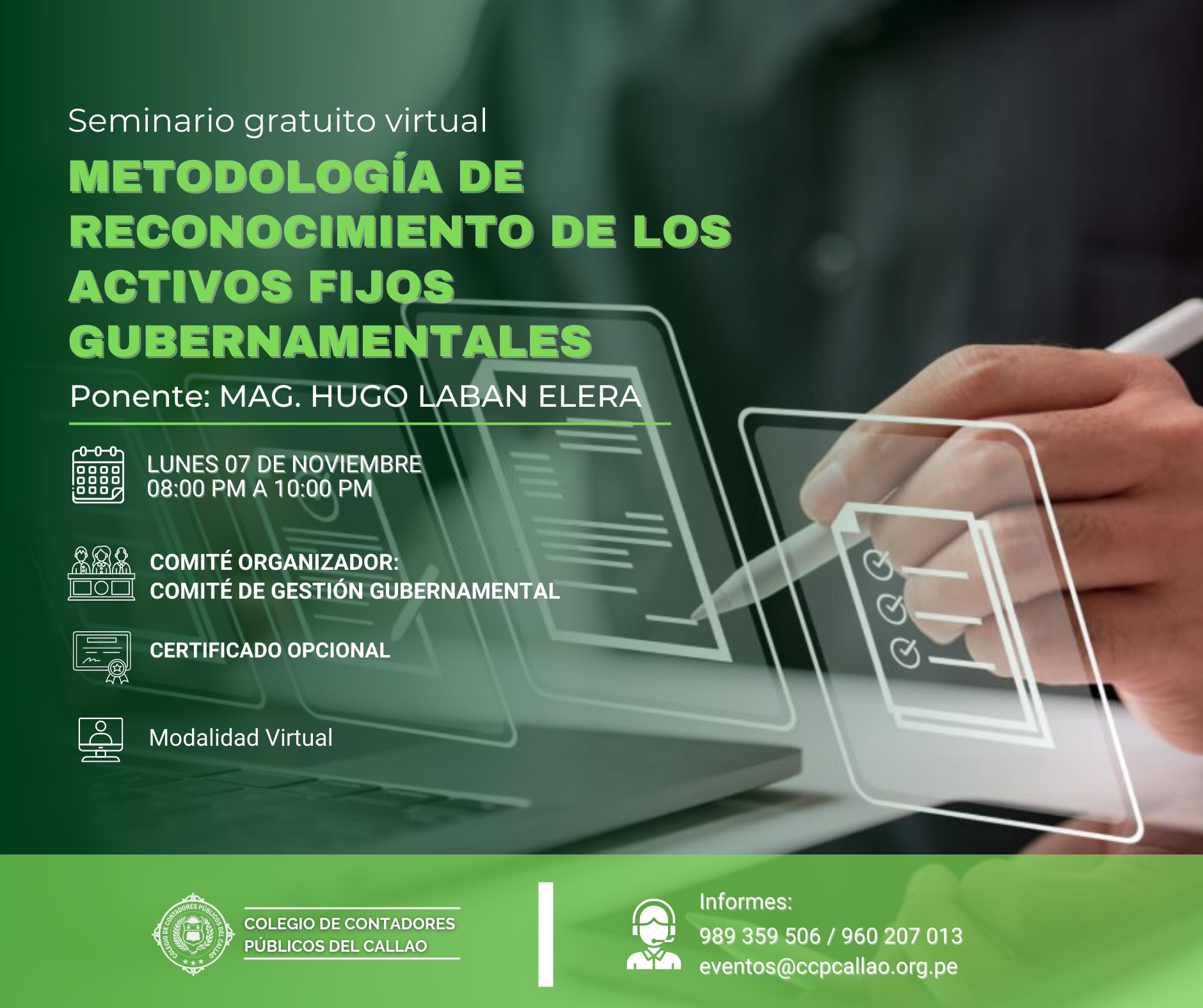 Seminario Gratuito Virtual "METODOLOGÍA DE RECONOCIMIENTO DE LOS ACTIVOS FIJOS GUBERNAMENTALES"