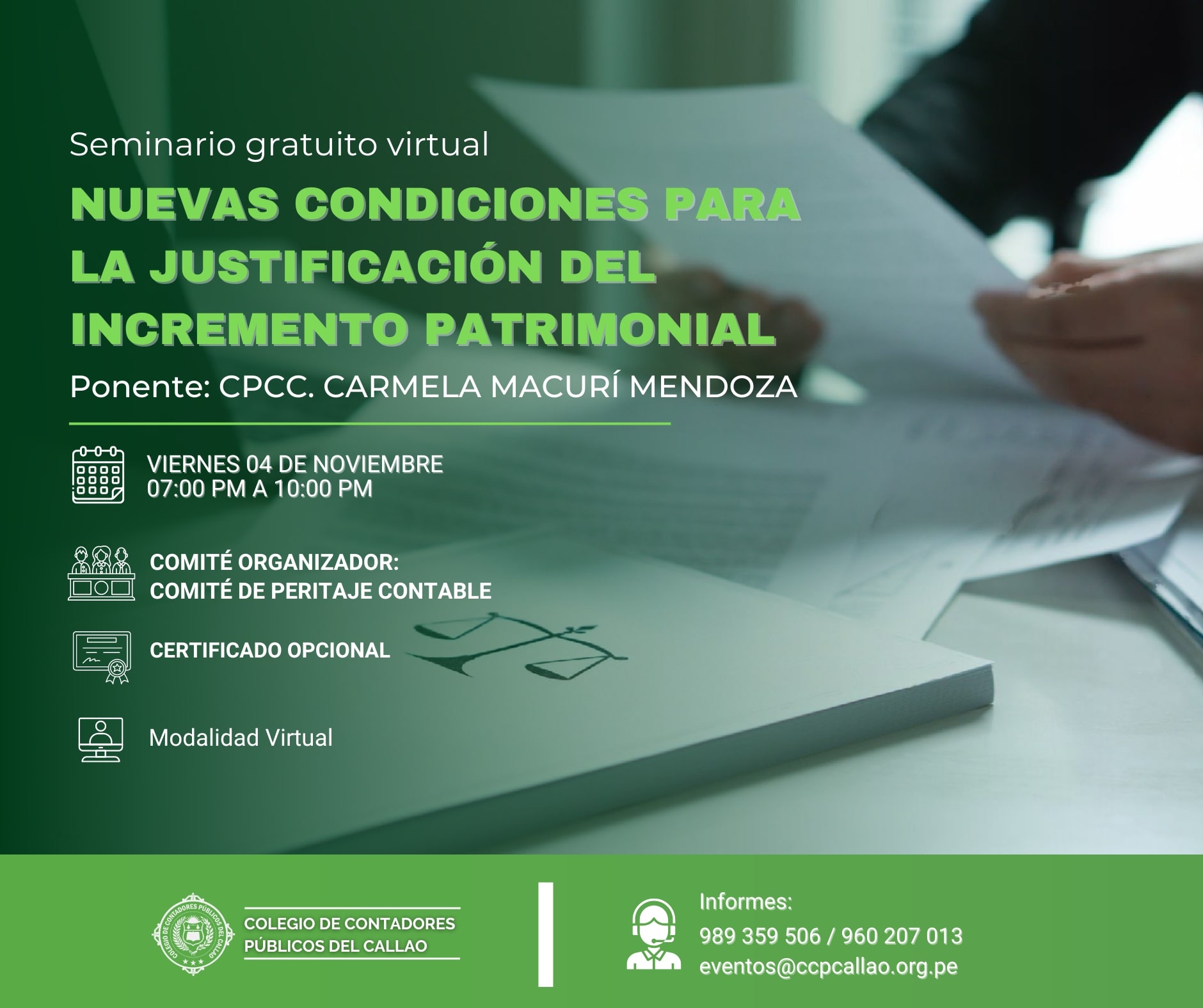 Seminario Gratuito Virtual "NUEVAS CONDICIONES PARA LA JUSTIFICACIÓN DEL INCREMENTO PATRIMONIAL"