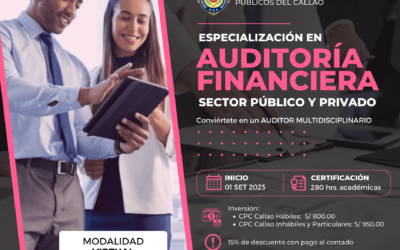 ESPECIALIZACIÓN EN AUDITORÍA FINANCIERA: SECTOR PÚBLICO Y PRIVADO // INICIO 01 DE SETIEMBRE