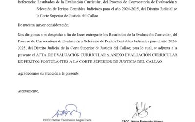 Carta y Acta de Evaluación de los Postulantes a Peritos – Corte Superior de Justicia del Callao